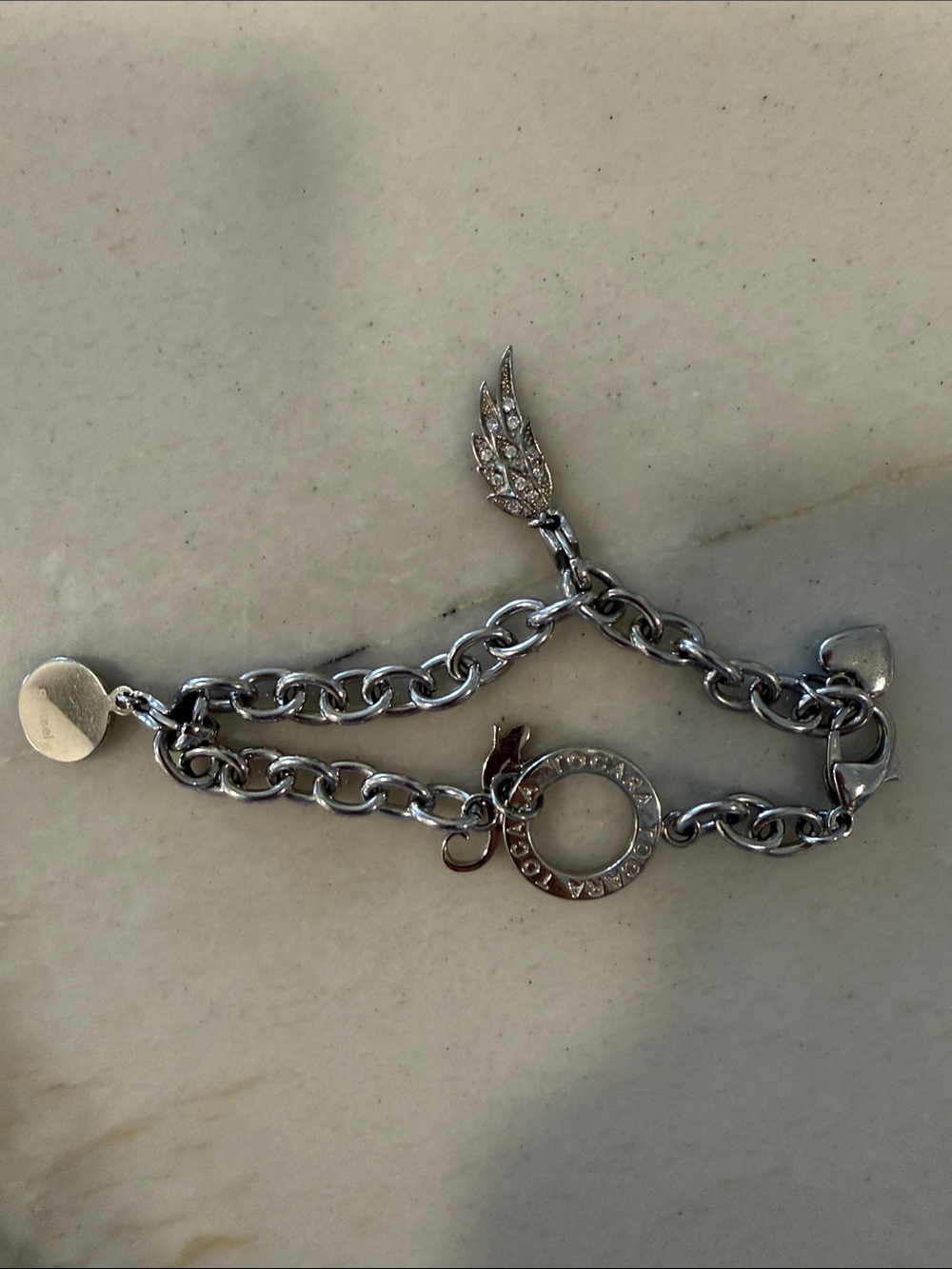 Silver Crystal Wing & Circle Charm Bracelet